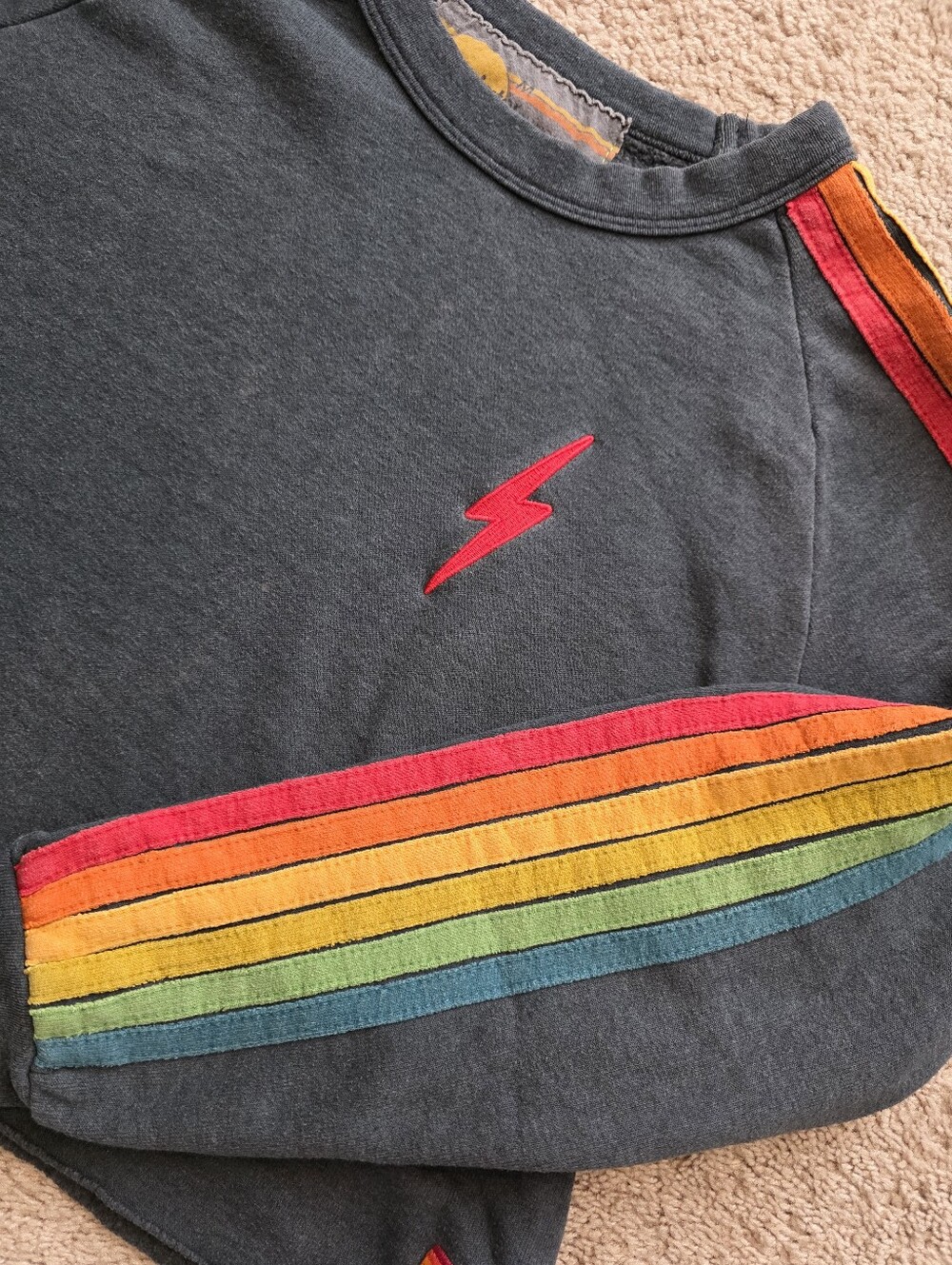 Aviator Nation Cropped Crewneck Red Bolt 6 Stripes Medium